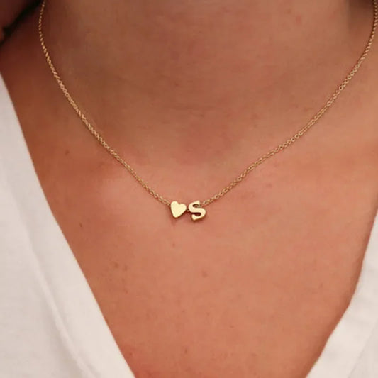 Tiny Heart Initial Necklace