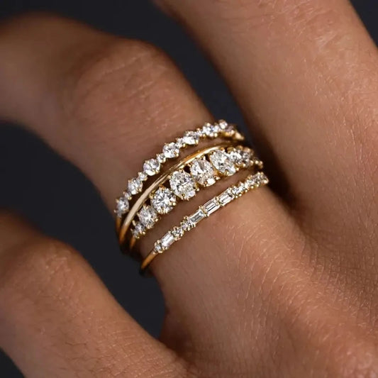 Gold Plated Stacking Rings With Shining Zirconia